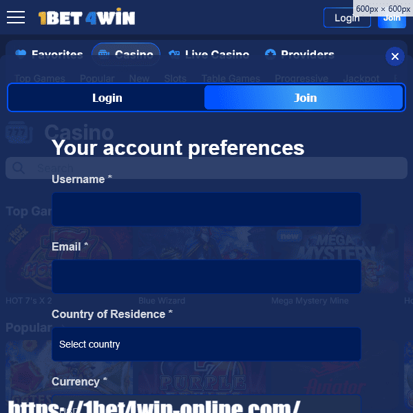 Registrazione Casinò 1Bet4Win